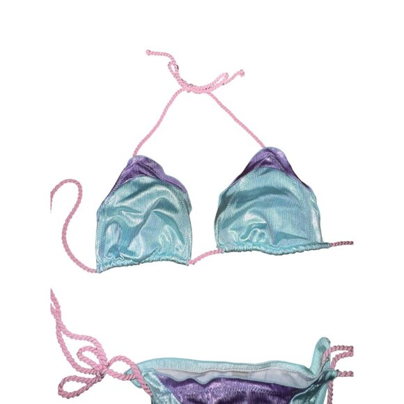 XL‎ Shiny Triangle Bikini Set Blue Purple Mermaid Sexy Y2K Swimwear Ariel Beach - Picture 3 of 7